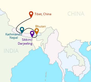 Sikkim Darjeeling Bhutan Nepal Tibet Tour Tour Map