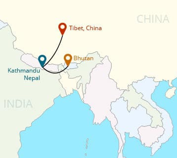 Nepal Tibet and Bhutan Short Tour Tour Map