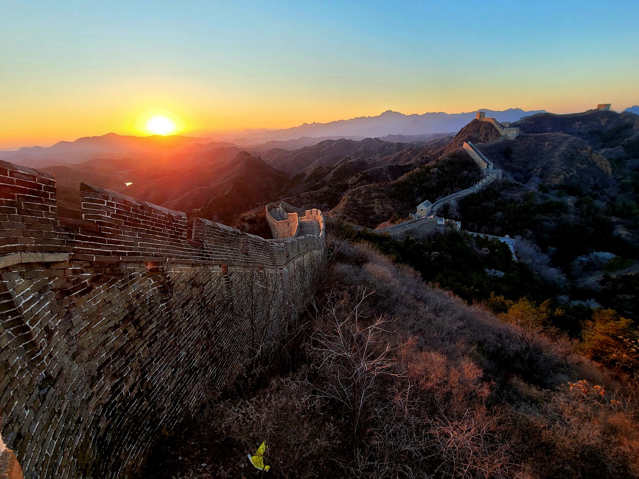 sunset with great wall beijing