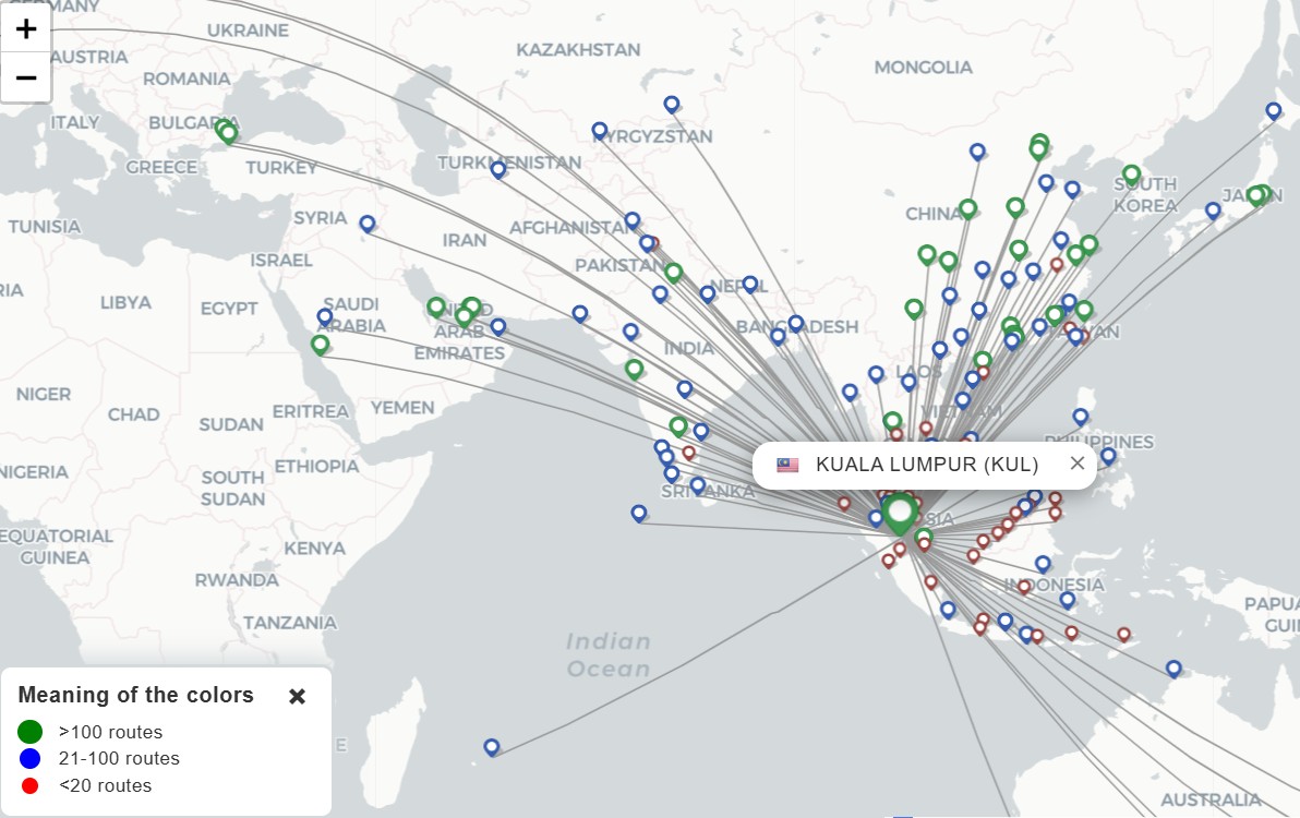 Best Travel Routes for a Multi-Country Trip Across South & Southeast Asia 18 flight routes from Kuala Lumpur 2